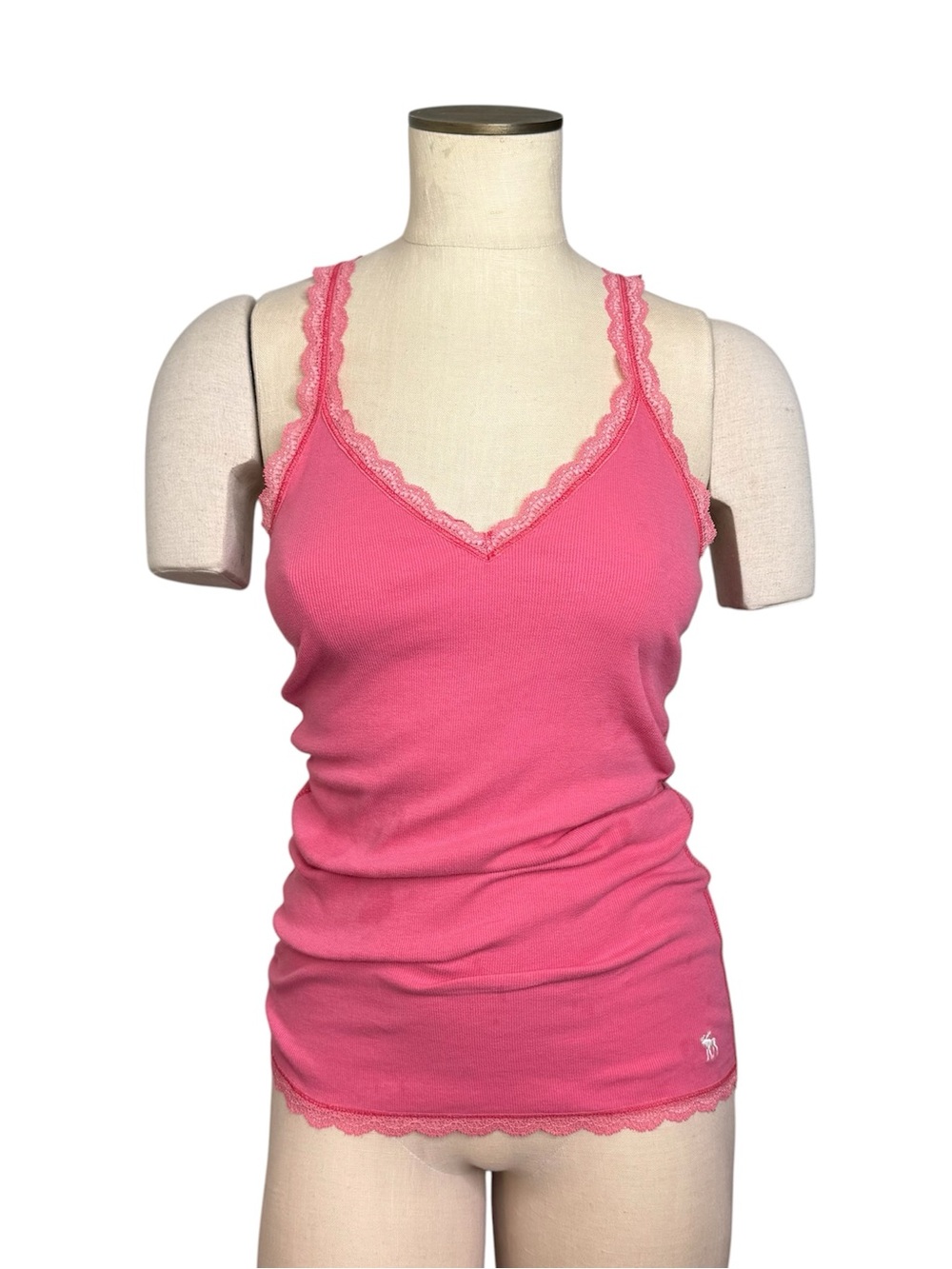 Abercrombie & Fitch Perfect Stretch Lace Trim Logo Fitted Racerback Tank L 00’s